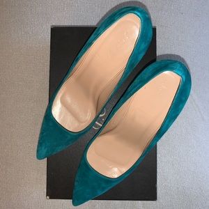 Suede Teal Green 4 Inch Pumps